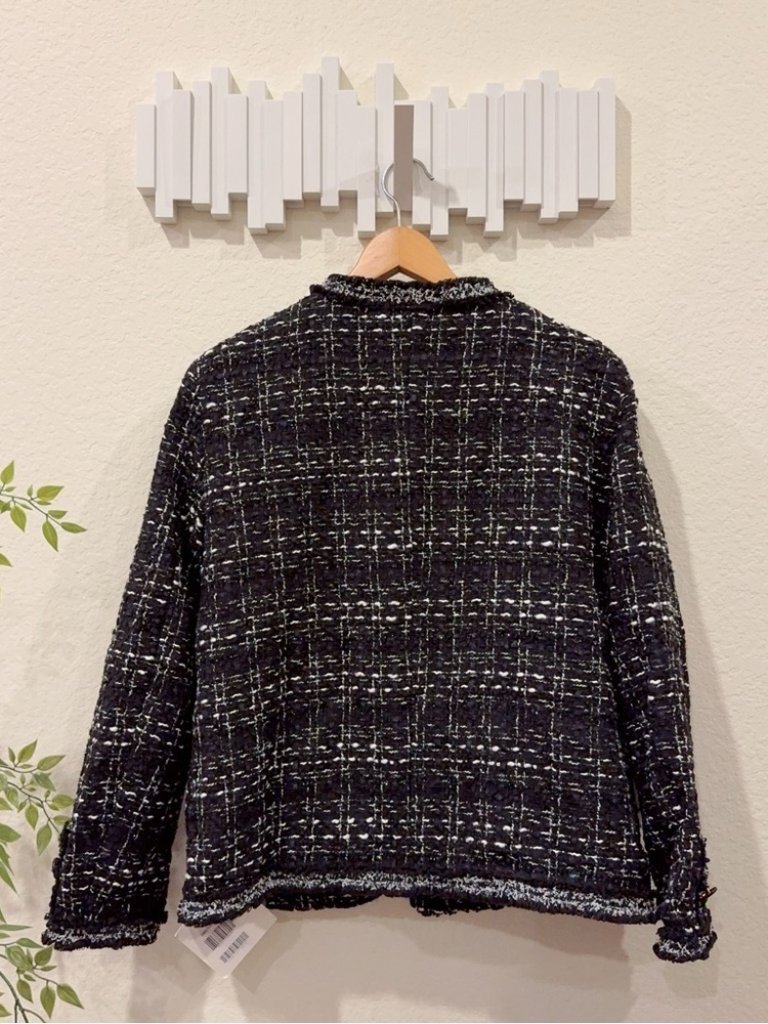 J.Ing Black Tweed Round Neck Jacket Outwear — image 2 of 8